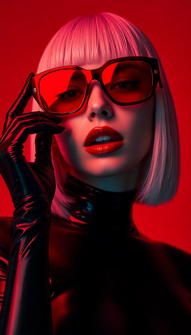 Best AI Y2K Woman Fashion Model in Black and Red Phone Well-Lit Background